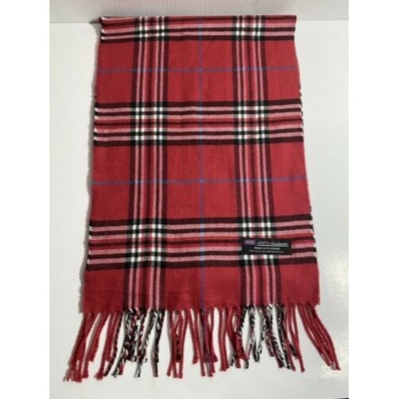 V. Frass Women's Cashmink Pink Tartan Plaid Print Fringe Scarf Soft - Picture 1 of 3